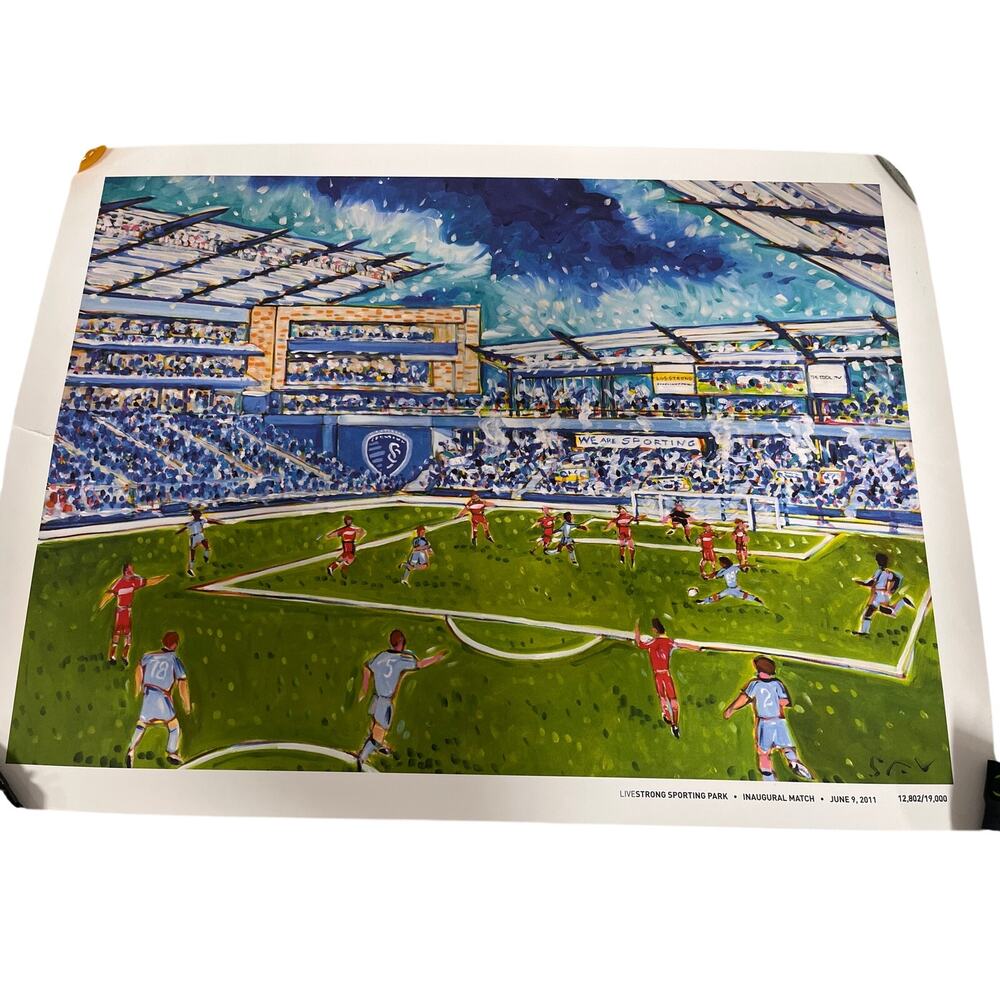 Sporting KC LiveStrong Sporting Park Inaugural Match L/E Water Color Print 24x18